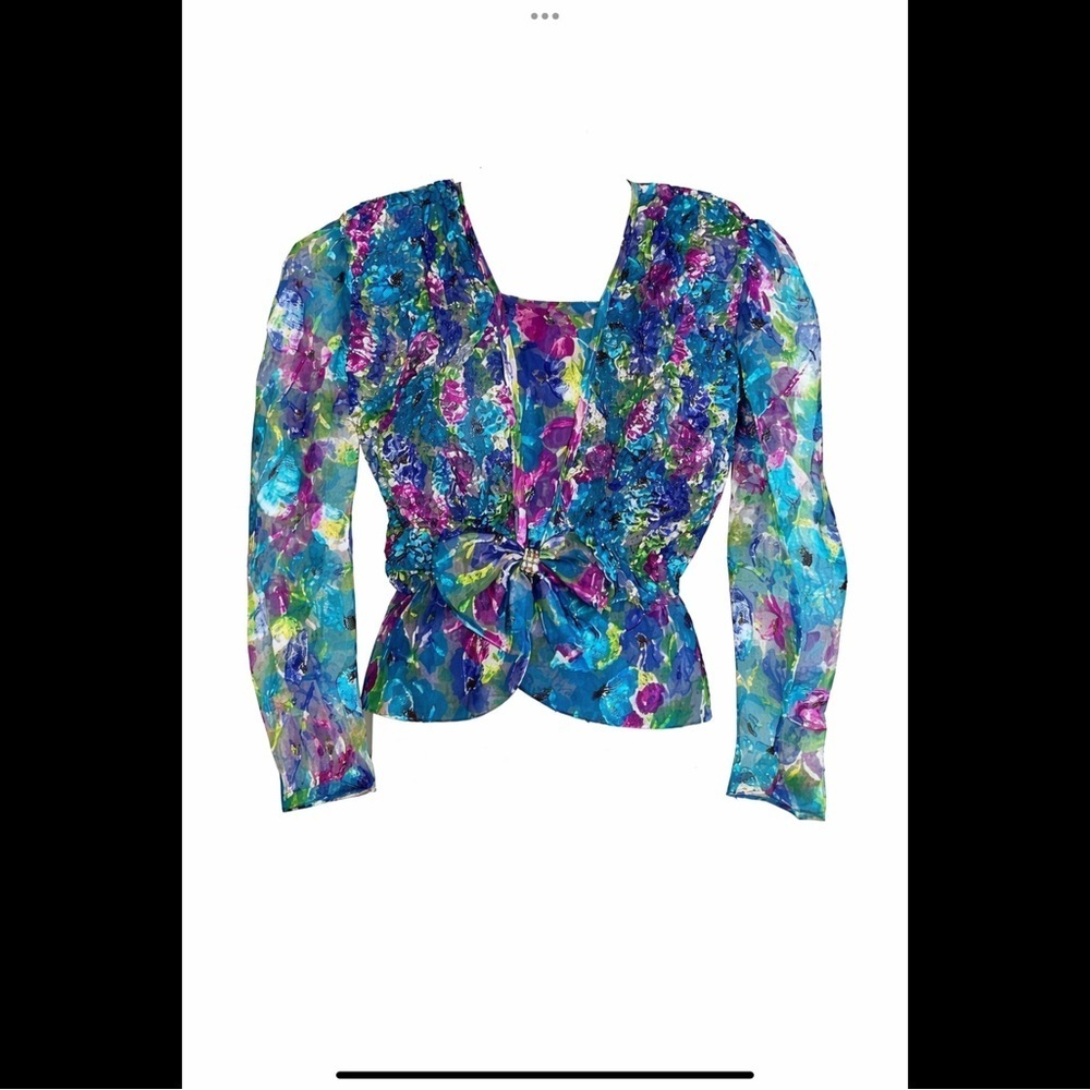 Rare Vintage Patra Made USA 80s 90s Floral Peplum Blouse Size 10